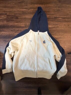 Two-Tone Navy and Cream Zip Hoodie Jacket